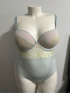 Auden Light Blue Bodysuit with Pale Pink Cups and Yellow Lace